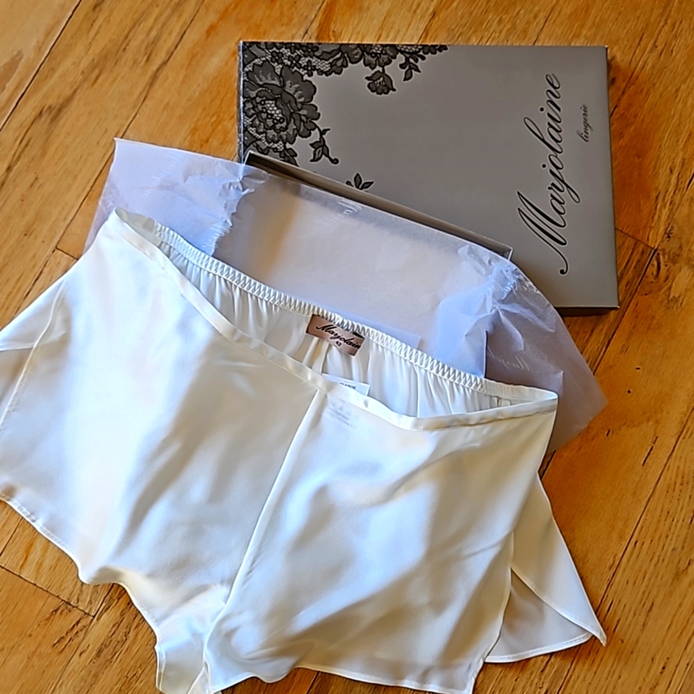 Marjolaine Silk Satin Natural Color Pajama Shorts, NEW